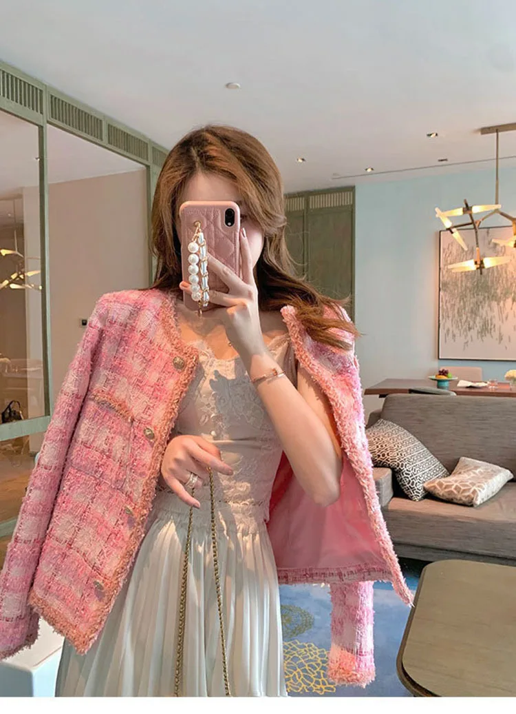 Pink Celebrity Small Fragrance Jackets Women's Spring Cardigan Thin Coat Women's Autumn New 2022 Office Lady Elegant Short Top black puffer coat with hood