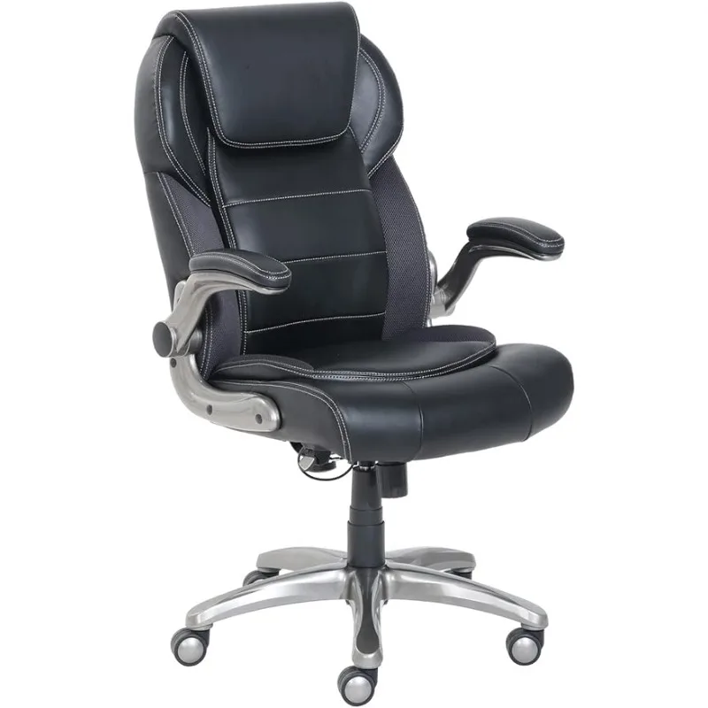 

Эргономичное кресло руководителя с высокой спинкой из обработанной кожи с откидными руками и поддержкой поясницы, черного цвета