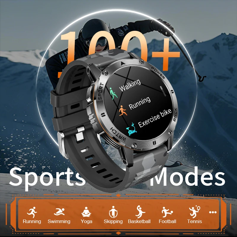 LIGE Military Smart Watch Men Flashlight Compass IP68 Waterproof Outdoor Sport Tracker Bluetooth Call Smartwatch For Android IOS