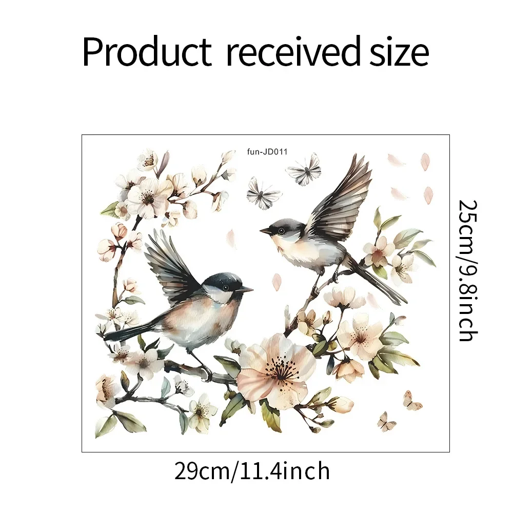 Window Stickers Watercolor Flower Twig Bird Glass Window Home Landscaping Decoration Electrostatic Uv Window Sticker Mirror Sticker 1PCS