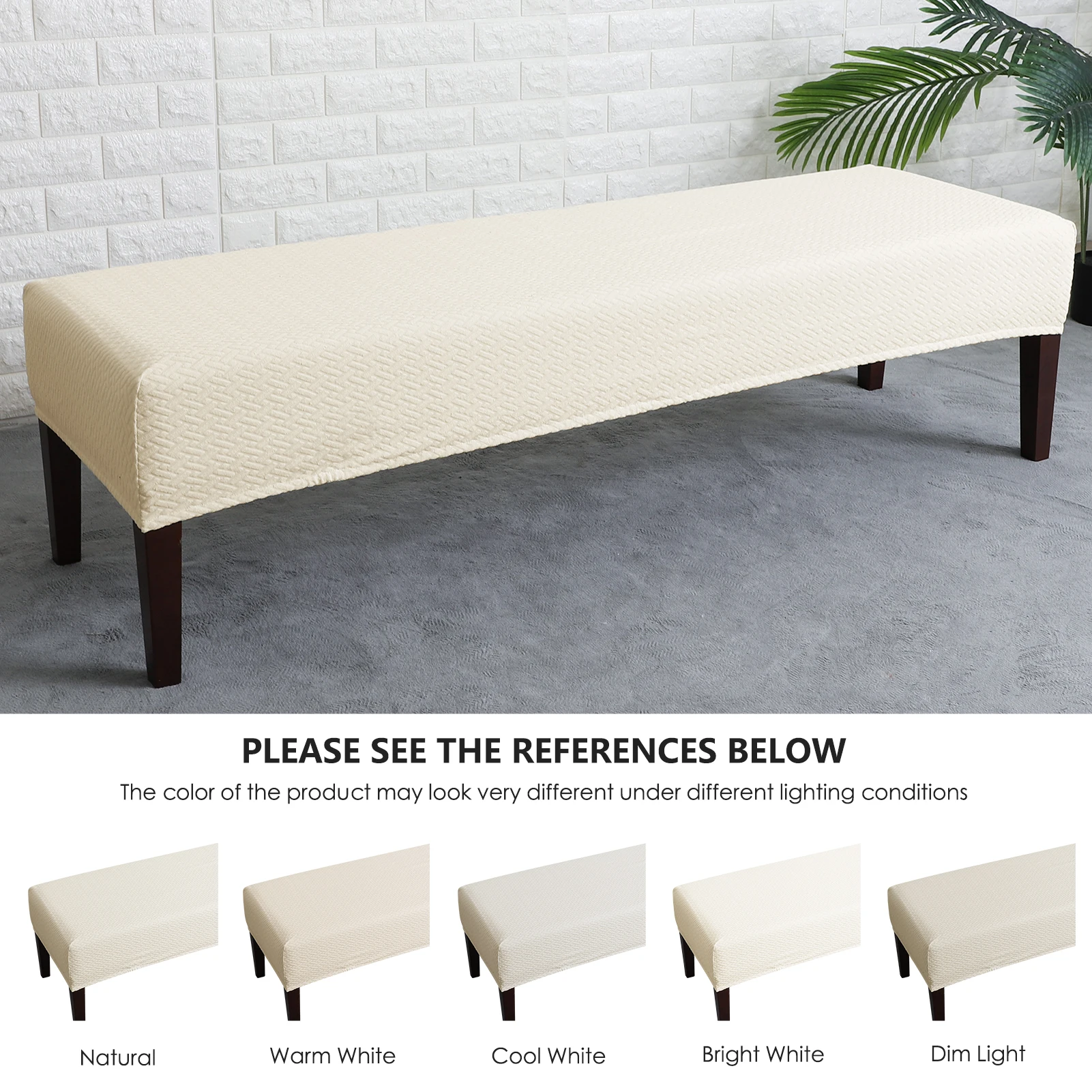 Stretch Jacquard Waterproof Bench Cover for Dining Room Bedroom Kitchen Bench Slipcovers Anti-Dust Removable Washable 6