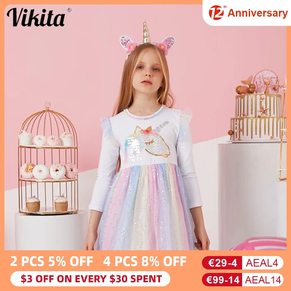 baby dresses for wedding VIKITA Girls Dress Autumn Winter Kids Casual Long Sleeve Dress for Girl Unicorn Party Princess Dress Children Clothing 3-8 Years cutest baby dresses