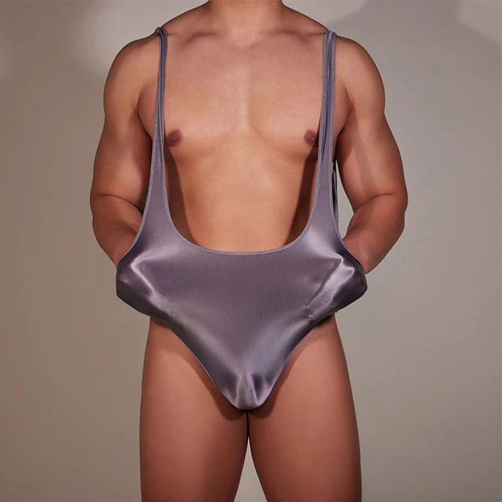 

Mens Backless Oil Shiny Sissy Budysuit Big Pouch U Convex Thong Leotard High Elastic Swimwear Strap Jumpsuit Erotic Underwear