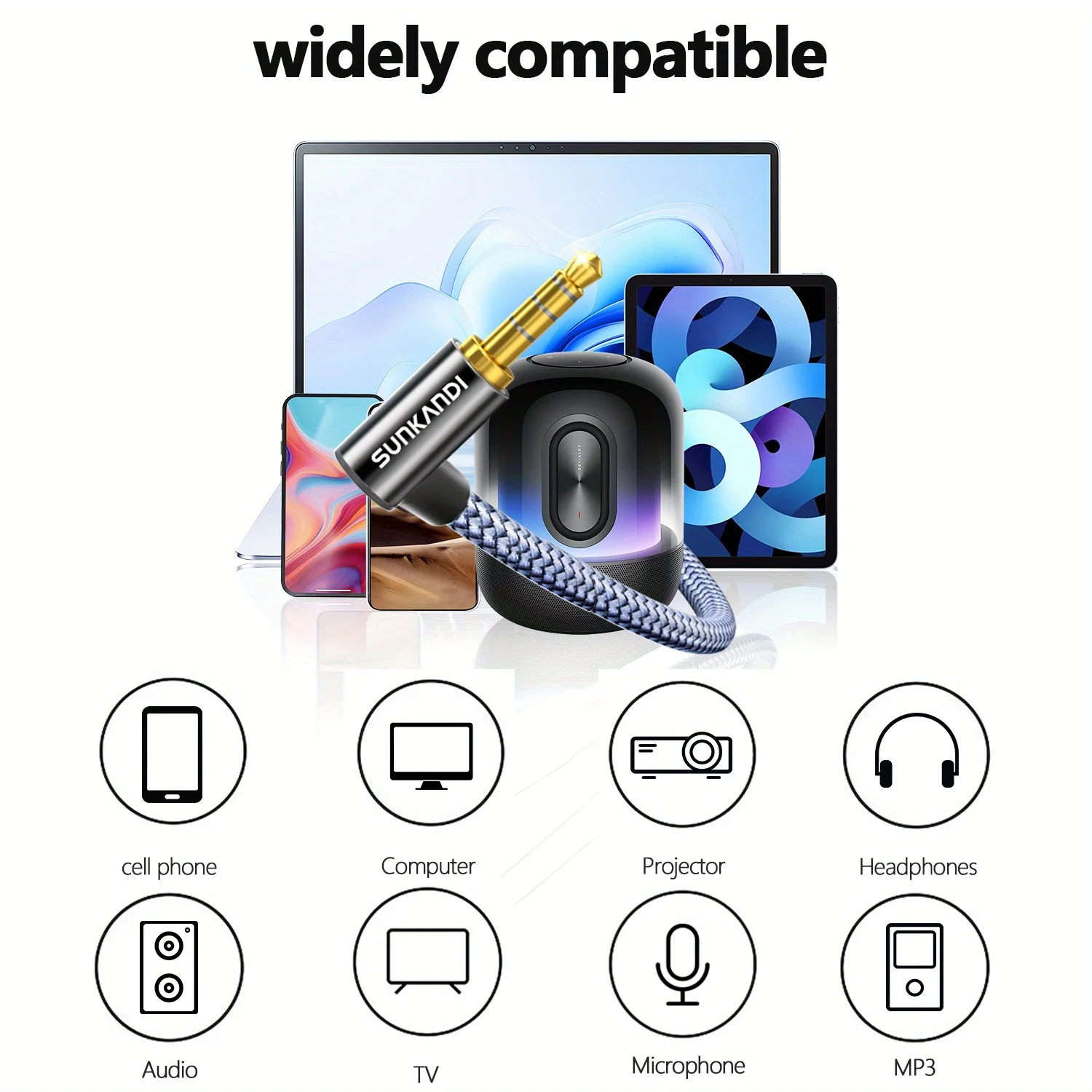 Premium SUNKANDI USB C to 3.5mm HiFi Audio Aux Jack Cable with 90-Degree Design