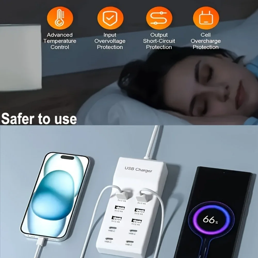 USB Plug Power Strip 50W USB Type C Fast Charger Station Splitter Phone Charging EU US UK Electrical Socket 10 Ports USB Travel