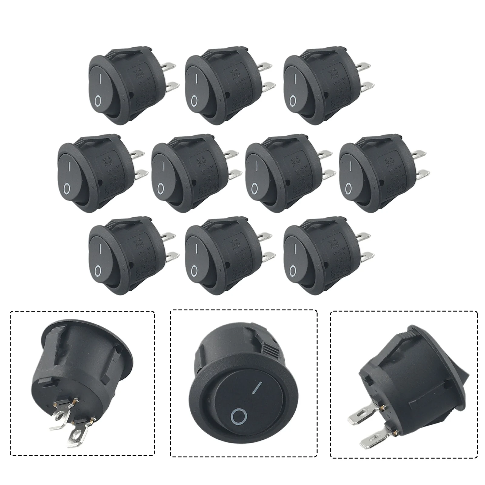 

10pcs 12v Round Rocker Switch ON/OFF 2 Pin SPST For Camper Van/Motorhome/Caravan/Boat 6A 250V Accessories