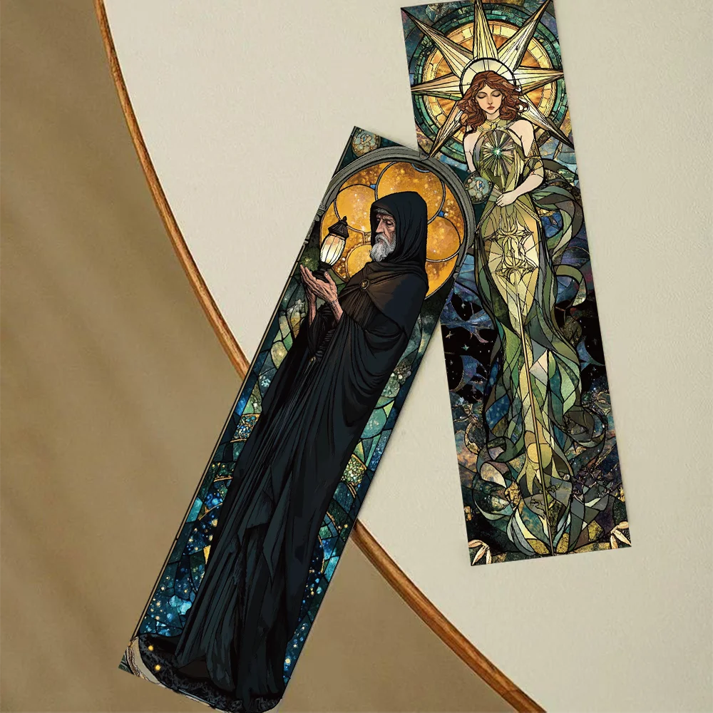 Stained Glass Bookmark 30pcs Stained Glass Tarot Card Bookmarks Students Paper Card Decorating Books Book Page Marking DIY