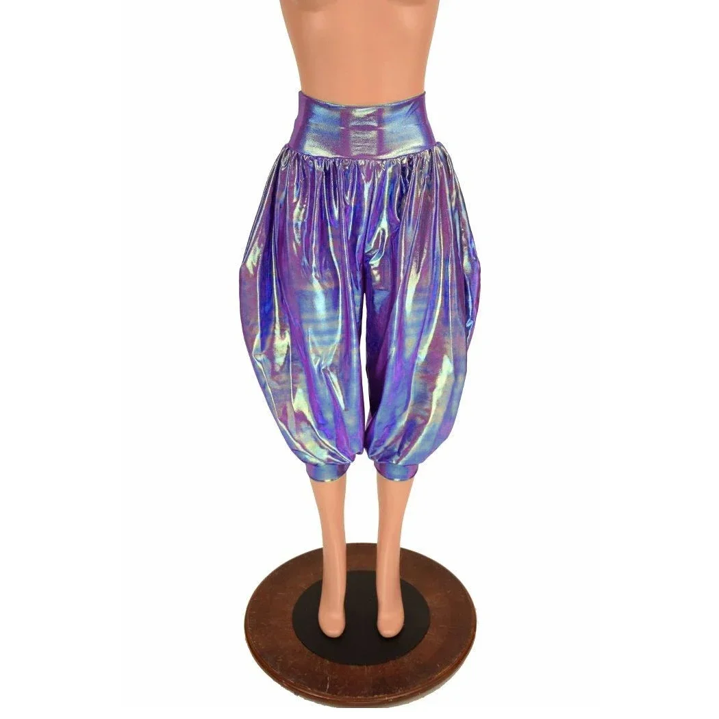 Novelty High Waist Loose Casual Pants Hologram Laser Sissy Sexy Midi Bloomer Pants High Street Unisex Adult Bottoms Clubwear