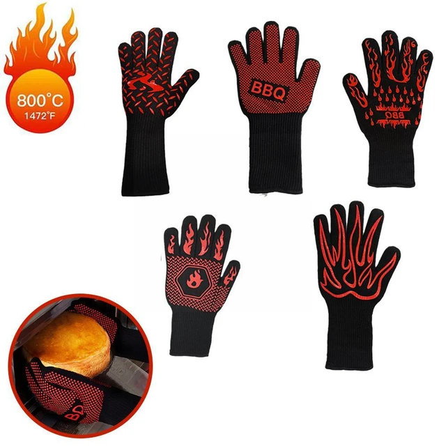 Guantes antiquemaduras para barbacoa, resistentes al calor, para horno,  cocina, ignífugos, antideslizantes, 1 par - AliExpress