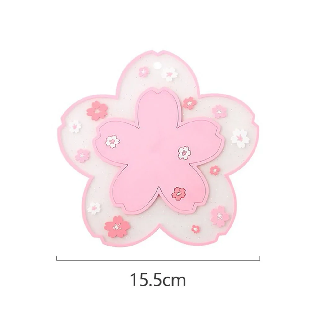 Sakura Floral Pink Coaster - Elegant PVC Heat-Resistant Mat for Home and Office Decoration