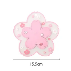 Sakura Floral Pink Coaster - Elegant PVC Heat - Resistant Mat for Home and Office Decoration (Pink 15cm)