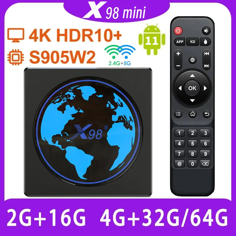 X98mini Amlogic S905W2 TV Box Android 11 4G 64GB X98 mini Support AV1 Wifi BT TVBOX Media Player 4GB32GB Set Top Box 2G 16G