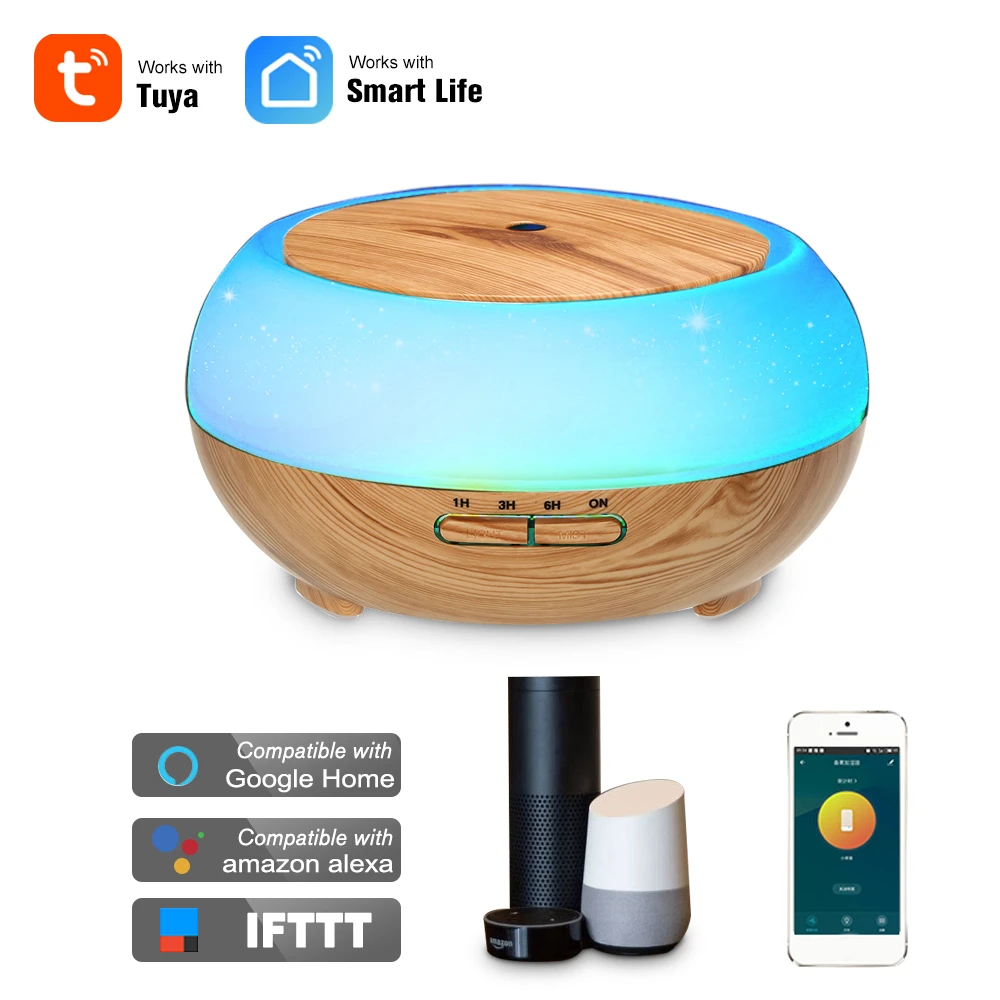 Smart Wifi Wireless LED Night Lamp 400ml Humidifier Essential Oil Aromatherapy Mist Diffuser Phone App Control Voice Control