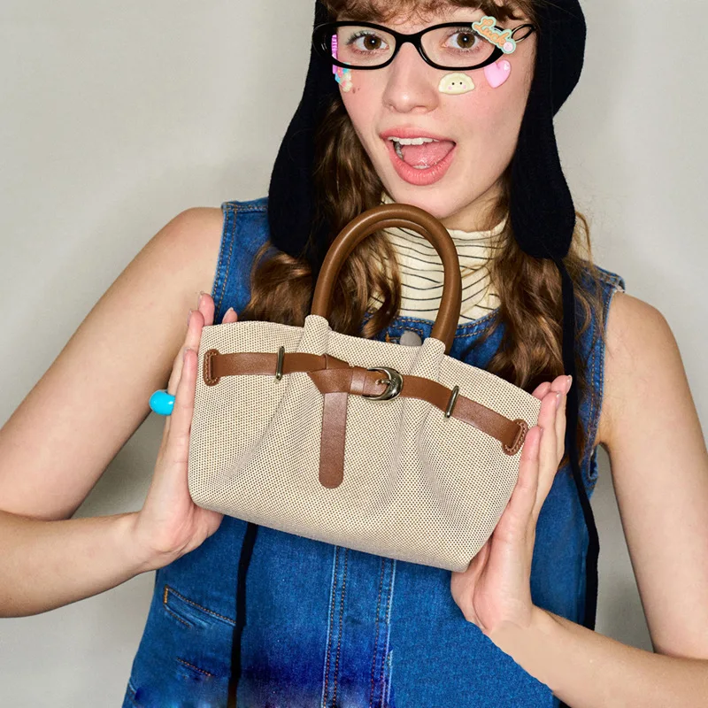 Retro canvas Shoulder Bags Women Fashion Luxury Belt Design Underarm Bag 2025 New Winter High-quality Trend Handbags