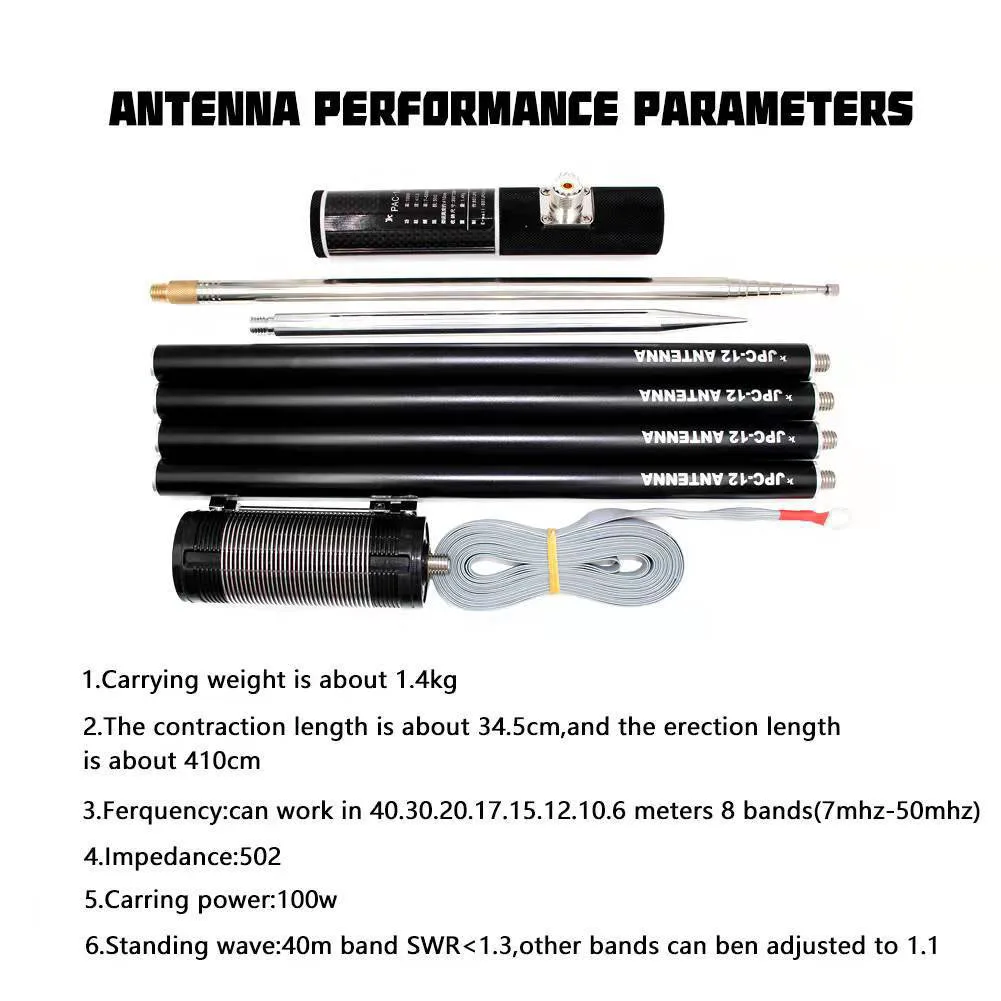 PAC-12 HF Shortwave GP Antenna 7MHz-50MHz JPC12 100W Multi Band Outdoor Antenna