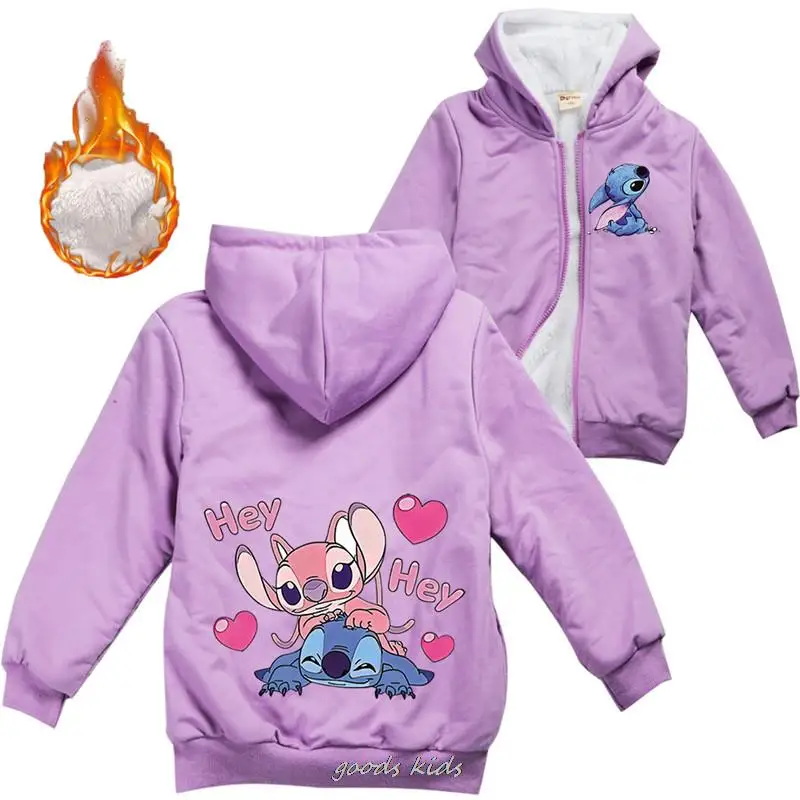 Lilo And Stitch Kids Jackets Boys Winter Thick Coats Warm Fur Outerwear For Youth Girls Hooded Jacket Children's Clothes 2-16Y - Image 5