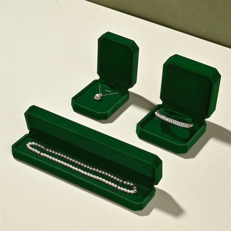 Luxurious Gemstone Green Velvet Jewelry Box Set – High-Quality Organizer for Rings, Earrings, Bracelets, and Necklaces