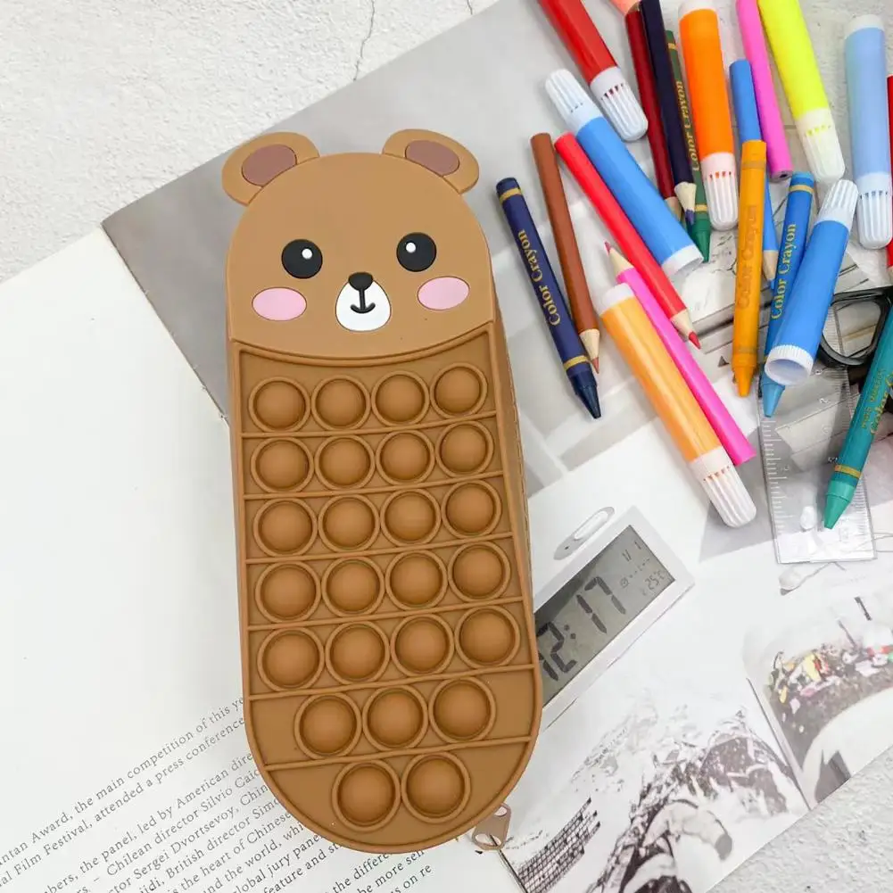 Pencil Case Cartoon Shape Silicone Push Bubble Case Stress Relief Pencil Holder for Children