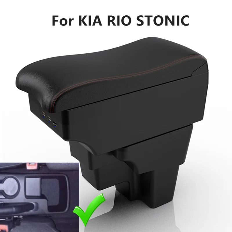 Auto Armleuningen Voor Kia Voor RIO Voor STONIC 2015-2021 Auto Armsteun Doos Gewijd USB Oplaadbare Auto-onderdelen Auto Armleuningen Middenconsole Opbergdoos (Color : Black white, Maat : A3