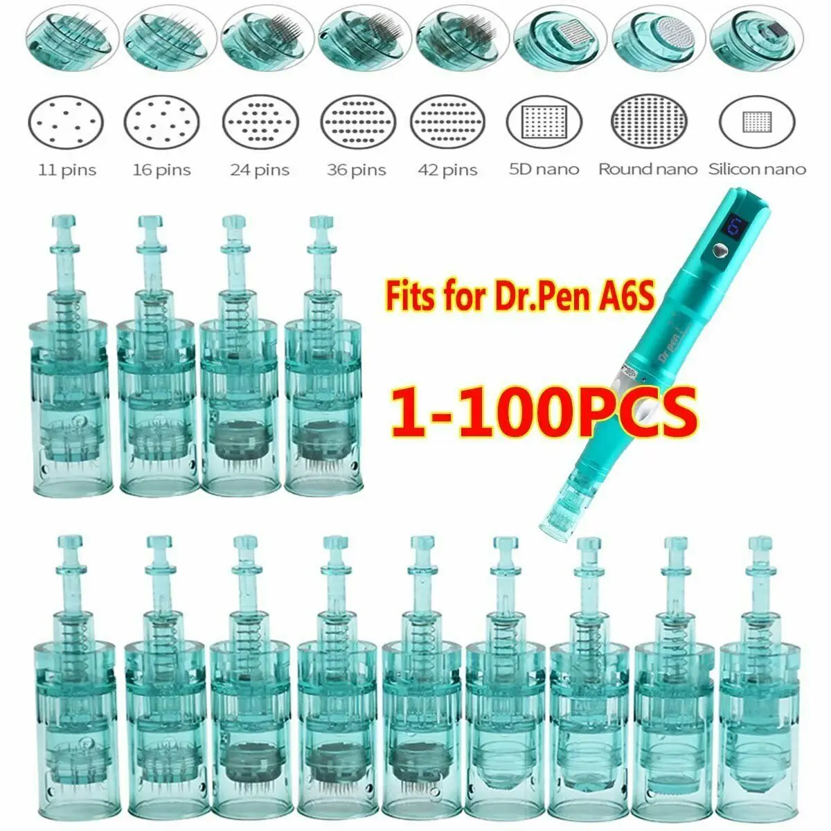 10pcs Dr pen Ultima A6S Needle 11/16/24/36/42 Pin Nano Microneedling Derma Pen Bayonet Replacement Head