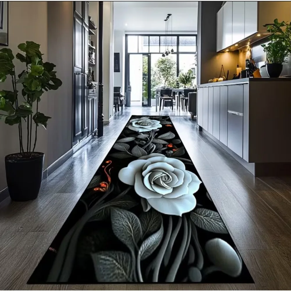 Ink Floral Runner Rug 2