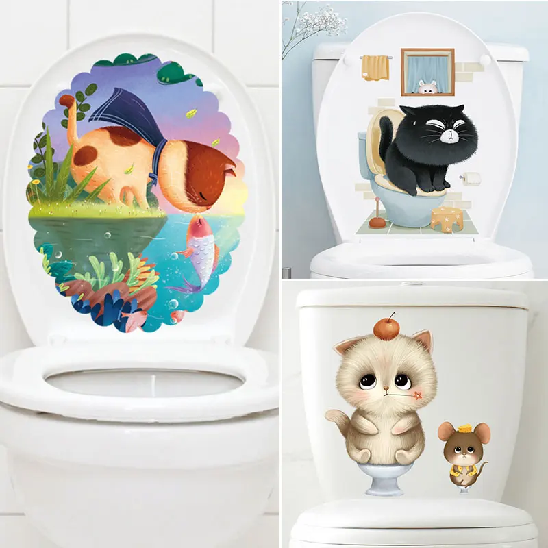 

M201 Cartoon Cat Wall Sticker Bathroom Toilet Decor Living Room Cabinet Home Decoration Decals Beautify Self Adhesive Mural