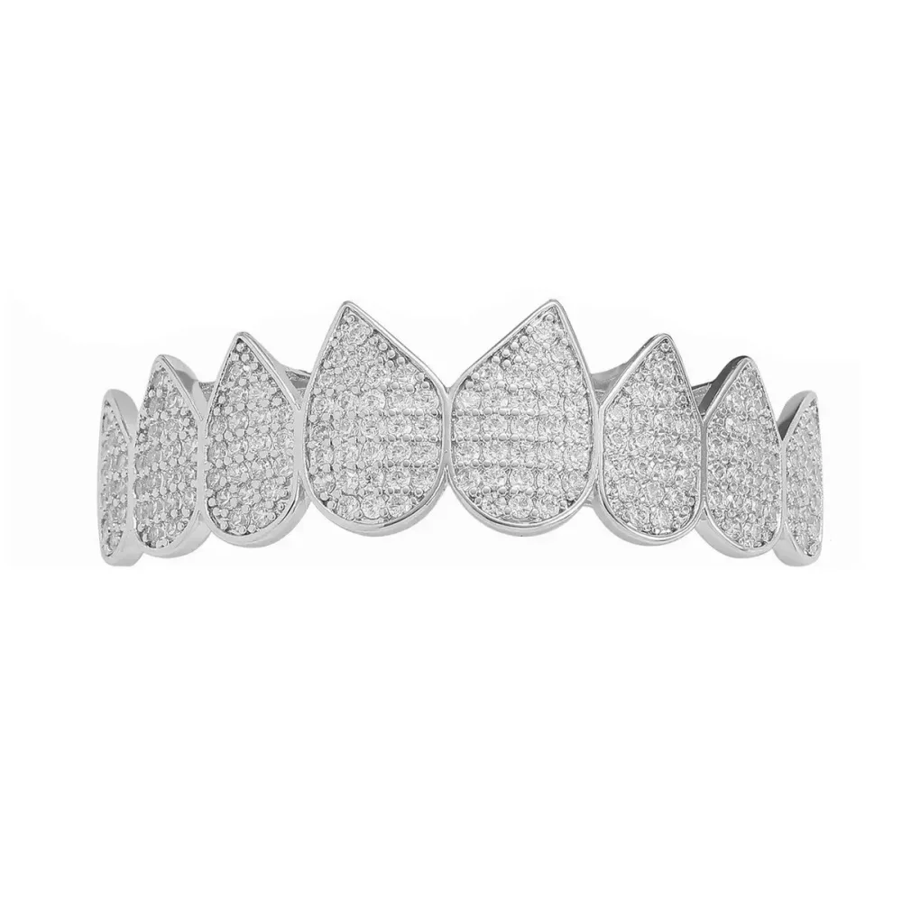 Hiphop Rock Iced Out 5A Zirkon Herz Zähne Grillz Für Männer Frauen Top & Bottom Zirkonia Grills Set Dental schmuck Großhandel – Detail 10