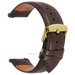 Elegant Vintage Brown Leather Watchband - Premium Cowhide Strap with Quick Release - 22mm (Dark brown - gold)