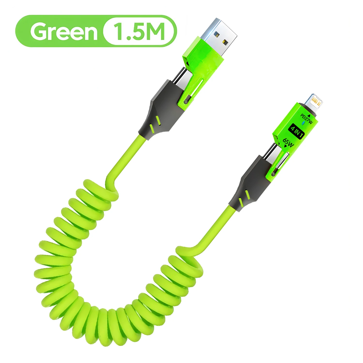 ตัวเลือกสินค้า สายชาร์จ USB-C 4 ฟังก์ชัน ชาร์จเร็ว 65W ใช้ได้กับ iPhone Xiaomi Samsung