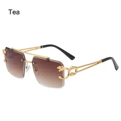 Steampunk Gold Lion Rimless Square Luxury Sunglasses (Tea)