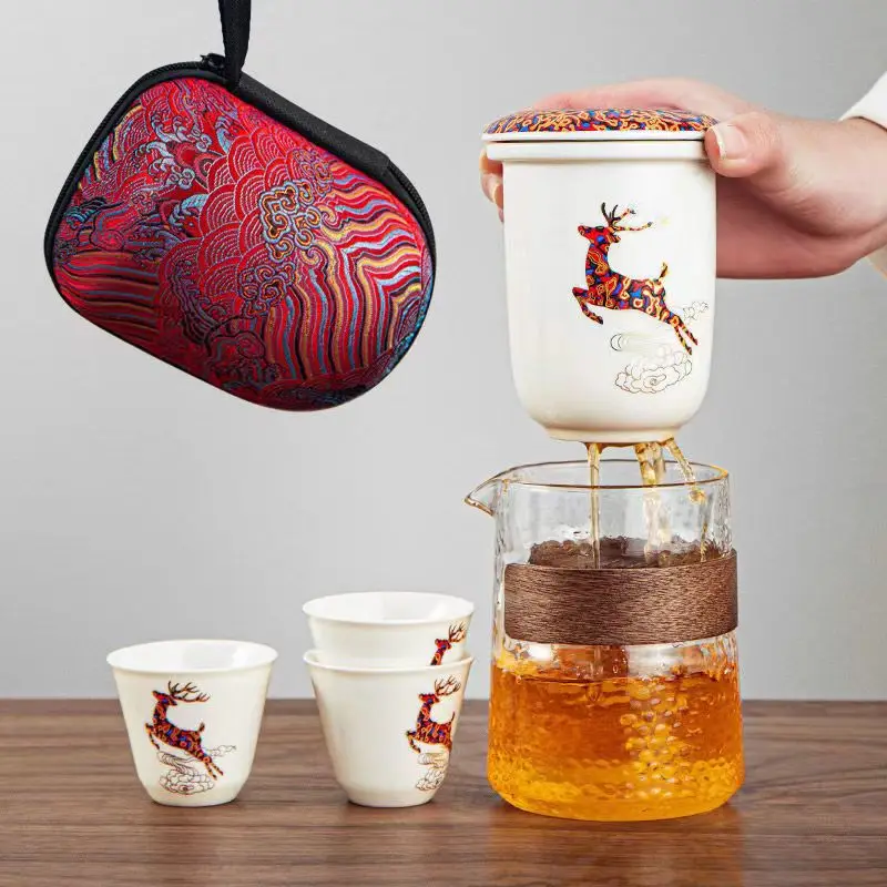 High quality white porcelain travel tea set 3 cup 1 pot 1bag,tea cup teapot Chinese ceramic teapot kettle porcelain gaiwan mug