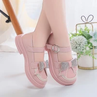 Cute Girls Rhinestone Bow Pink Versatile Casual 2023 Children's Fashion Shoes for Party Wedding Shows Hook & Loop Casual Shoes 2