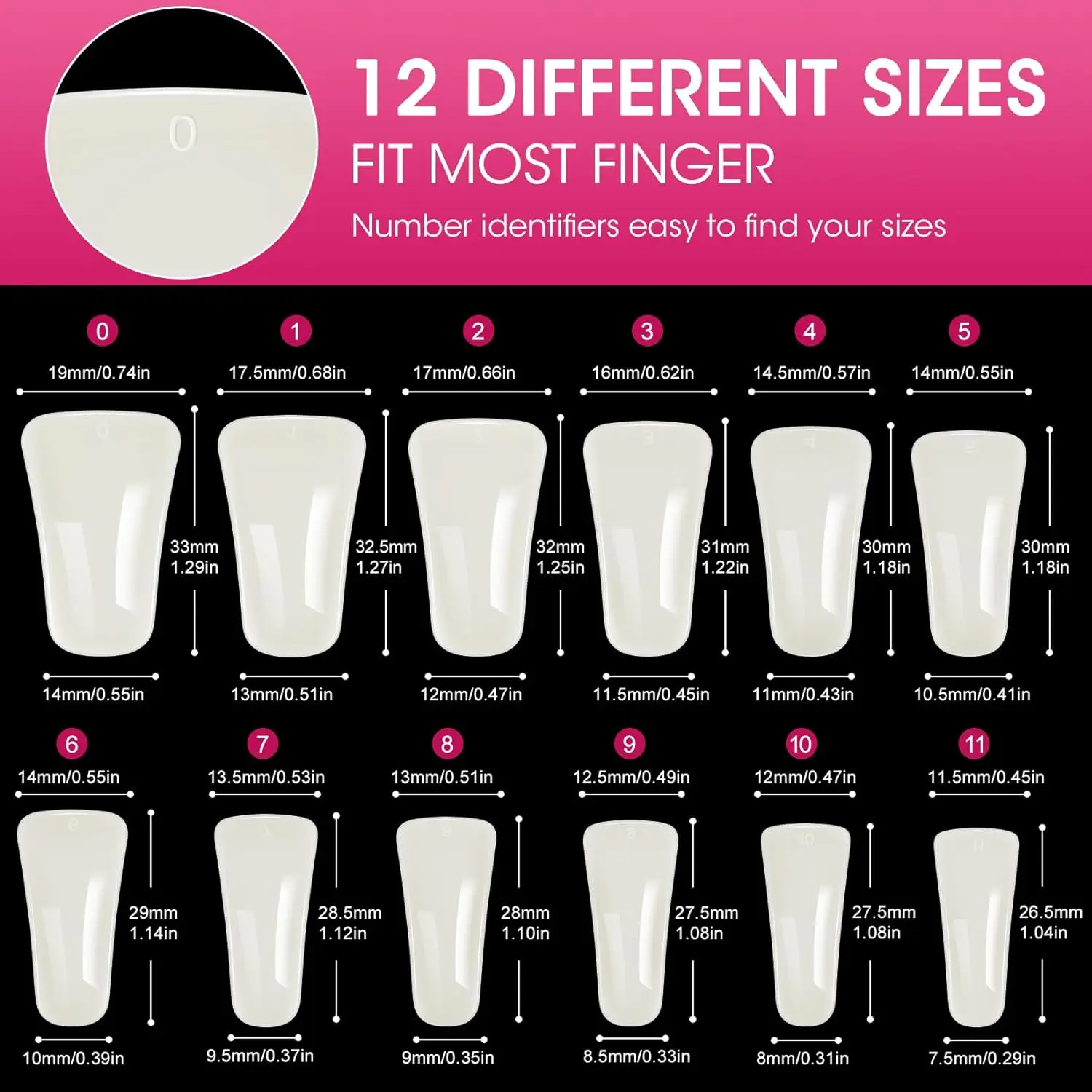 アクリルダックネイルチップ,カバーチップ,湾曲,クリスタル,12