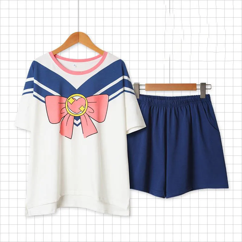 

2024 Kawaii Cute Sailor Moon Pajamas Short Sleeved Shorts Loose Sweet Casual Fashion Soft Cute Girl Birthday Gift For Girlfriend