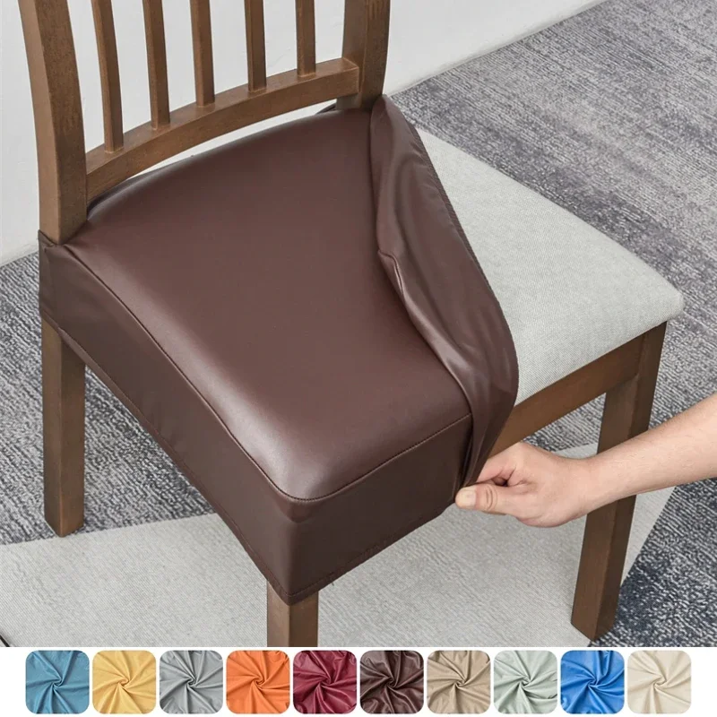 

1PC PU Leather Chair Cover Waterproof Removable Dining Chairs Slipcovers Elastic Upholstered Seat Covers Furniture Protector