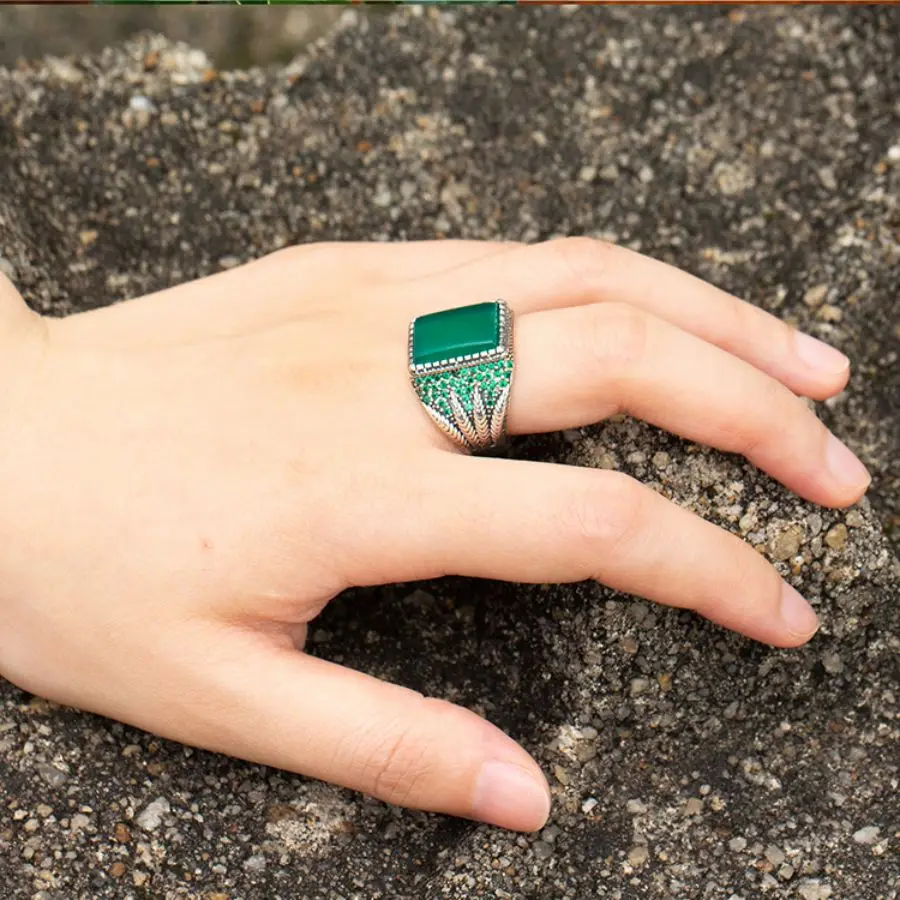 Genuine 925 Sterling Silver Mens Onyx Ring wedding fashion rings