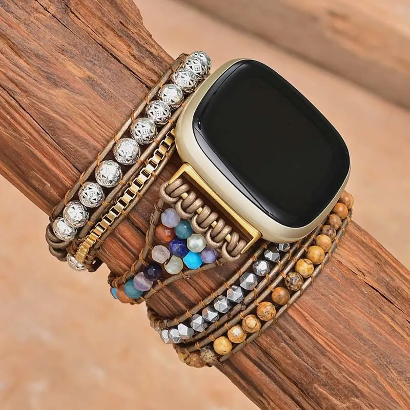

Strap for Fitbit Versa 2 3 Lite Sense Band Women Vintage Natural Stone Bead Watchband Wristband Bohemia