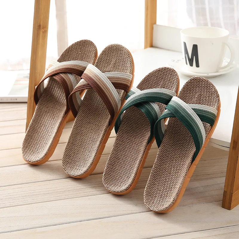 

Linen Flax Slippers Women Couple Indoor Shoes Sweat Absorbing Mute Wood Flooring Light Sandals And Slippers Men