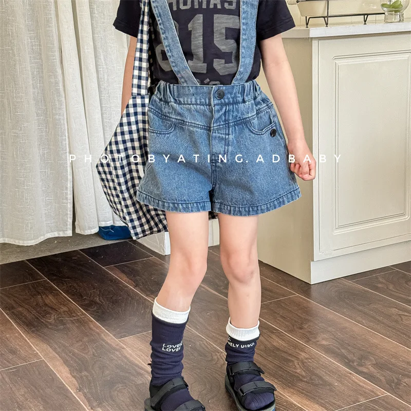 Children Clothing Kids Denim Shorts Summer Korean Style Summer Suspenders Denim Shorts Boys and Girls Casual Simple Kids Pants