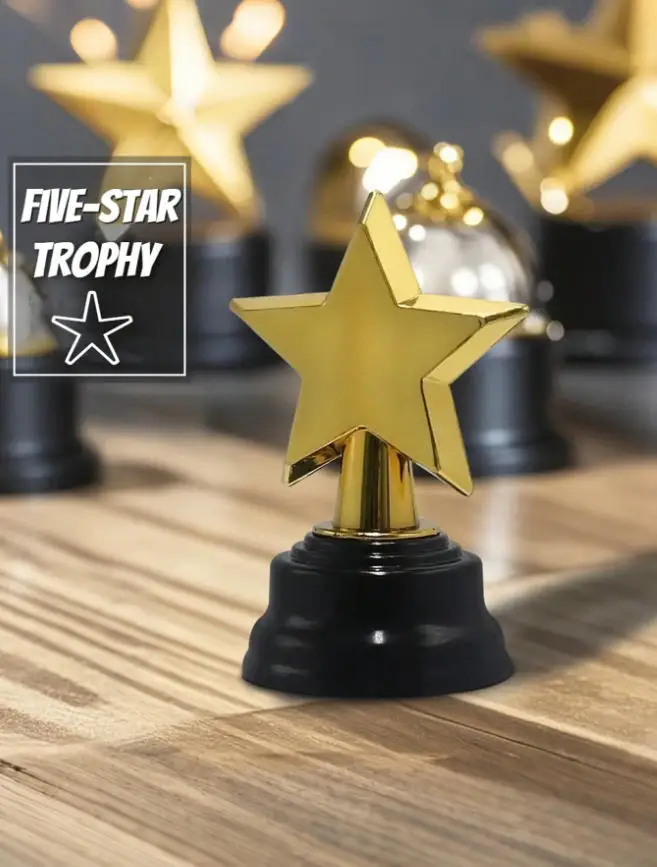 1/6개 골드 스타 모양 플라스틱 트로피, 소품, 상품, 대회 상금, 졸업 선물 및 파티 선물로 적합