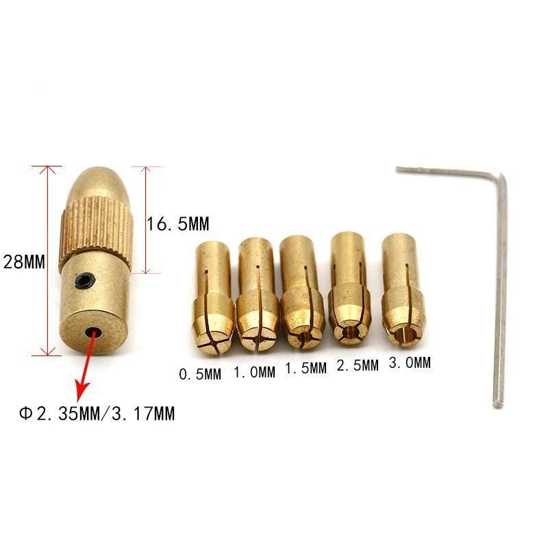 7pcs/Set Copper 0.5-3mm Small Electric Drill Bit Collet Micro Twist  Chuck Set   Accessory