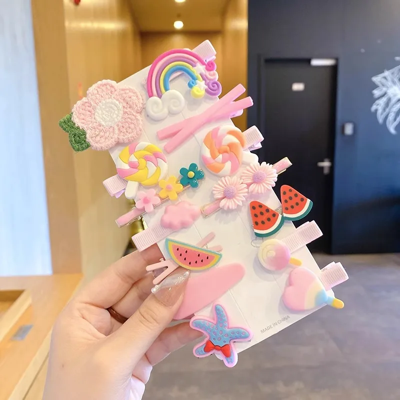 14PCS Girls Sweet Hair Clip Rainbow Fruit Lovely Hair Accessories Headwear Hairpins Cute Cartoon Bands Headdress Barrettes