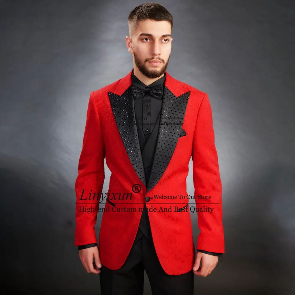 

Элегантный смокинг, мужские костюмы для жениха, Роскошные Металлические вышитые свадебные костюмы с лацканами, столовые костюмы, мужские костюмы из двух предметов