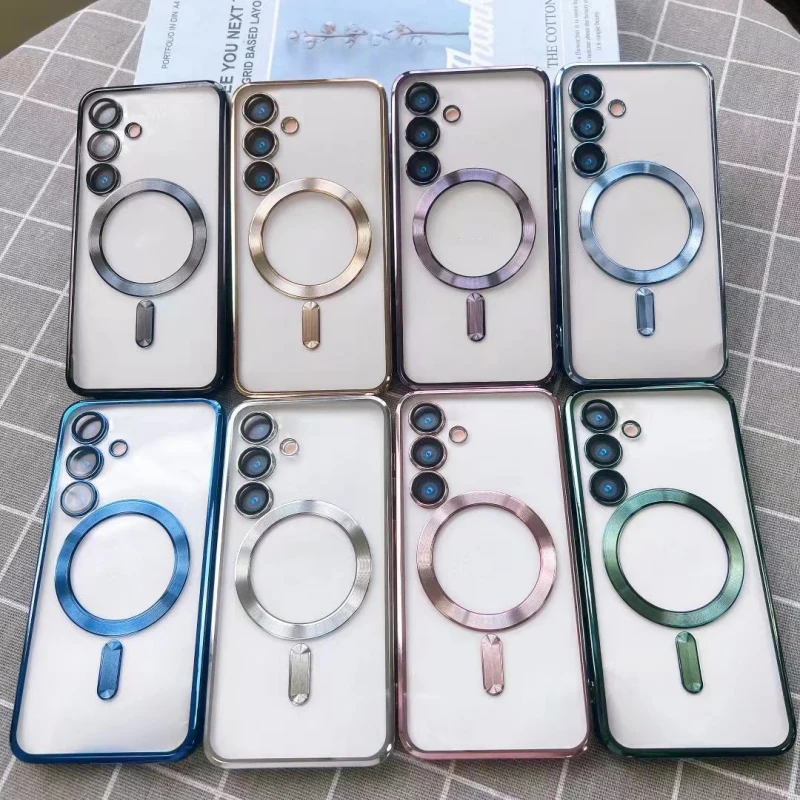 Enhanced Transparent Magnetic Phone Case with Plating Design - Soft and Durable Cover