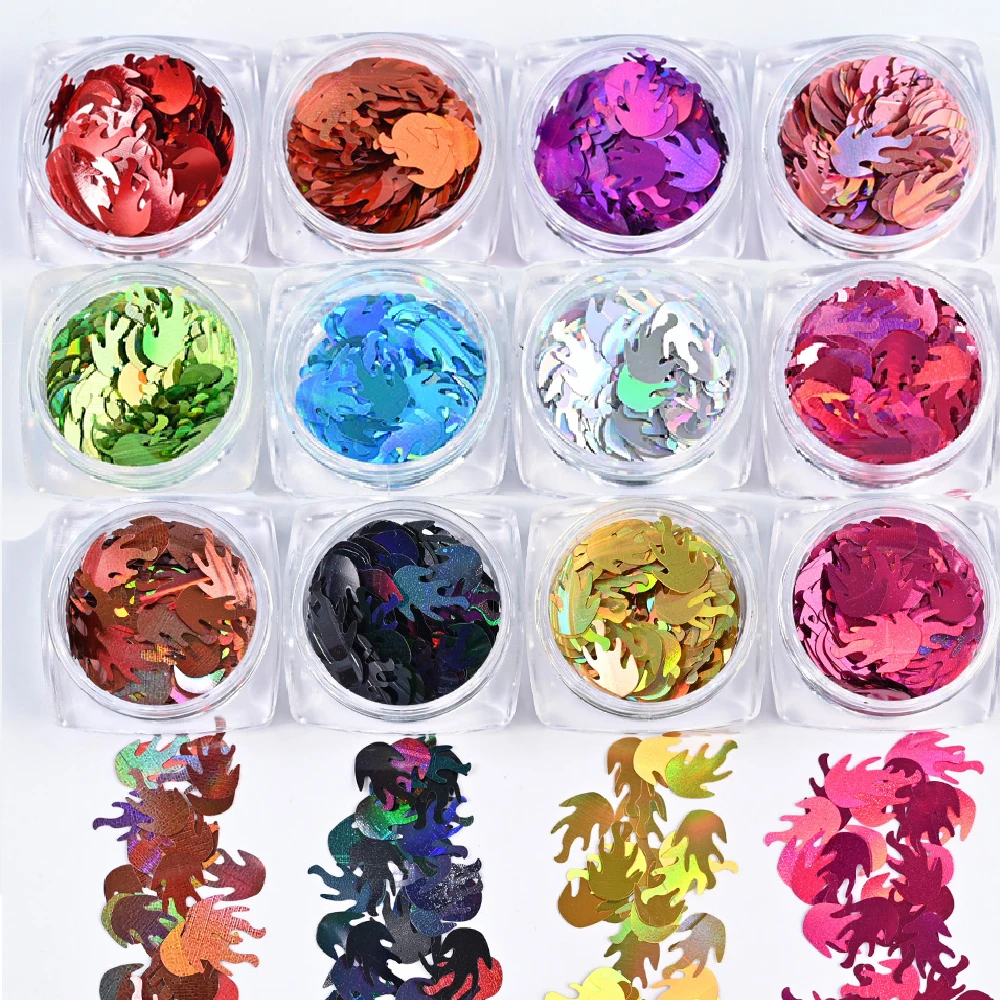 

12 Box 3D Nail Art Decor Flame Holographic Nail Sequins Sparkle Glitter Multicolor Nail Slice for DIY Nail Art Decals Decoration
