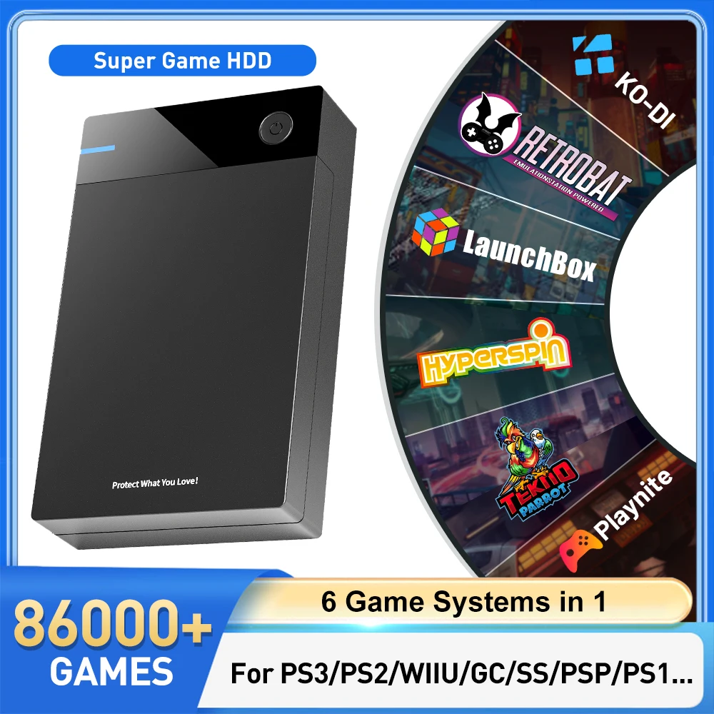 12TB Gaming HDD with Hyperspin, Launchbox, Retrobat, Playnite & 86,000+ Retro Video Games for PS3/PS2/PS/Wii/Wii U Super Console 1