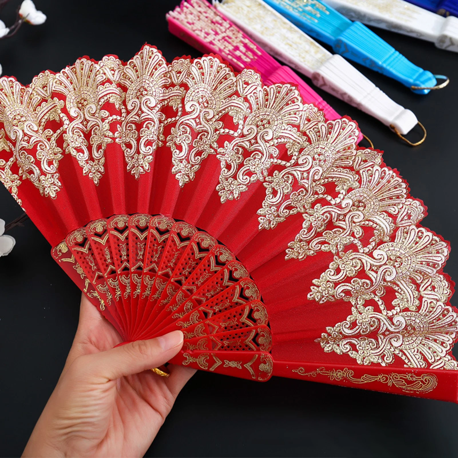 Peony Petal Square Dancing Fan Ms.Belly Dancing Fan Gradient Color Dancer Practice Long Imitation Dance Props Silk Fans folding fan,hand fan,silk fans