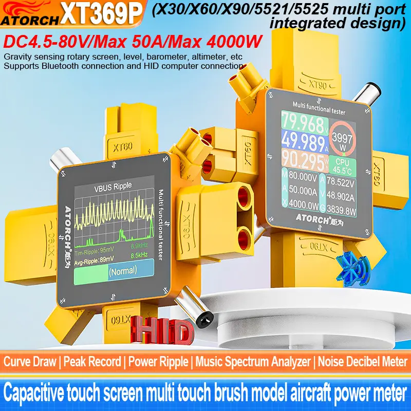 XT369P DC4.5-80V 50A Digital Voltmeter Ammeter XT60 XT30 XT90 Plug Wattmeter Current Capacity Tester Model Aircraft Power Meter image 1