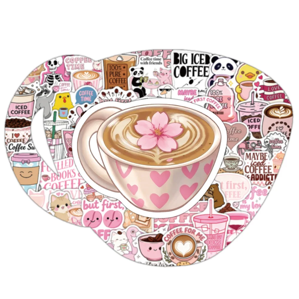50개 핑크 커피 아트 스티커 창의적이고 재미있는 커피 애호가 선물 컬렉션 장식 전화 케이스 스크랩북 기타 물컵