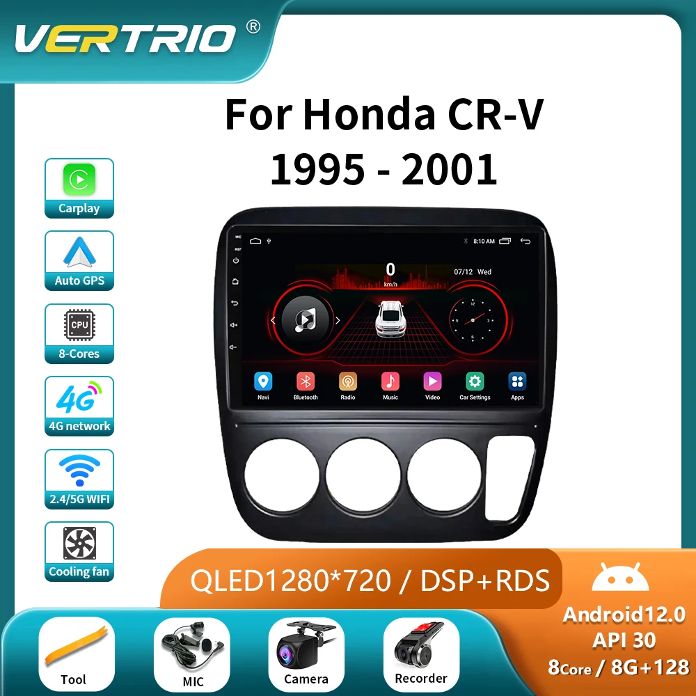 

Автомобильный мультимедийный видеоплеер 8G + 128G Android 12 для Honda CRV CR-V 3 1995-2001, автомобильное радио, GPS-навигация, 4G Carplay, 2 din, DVD